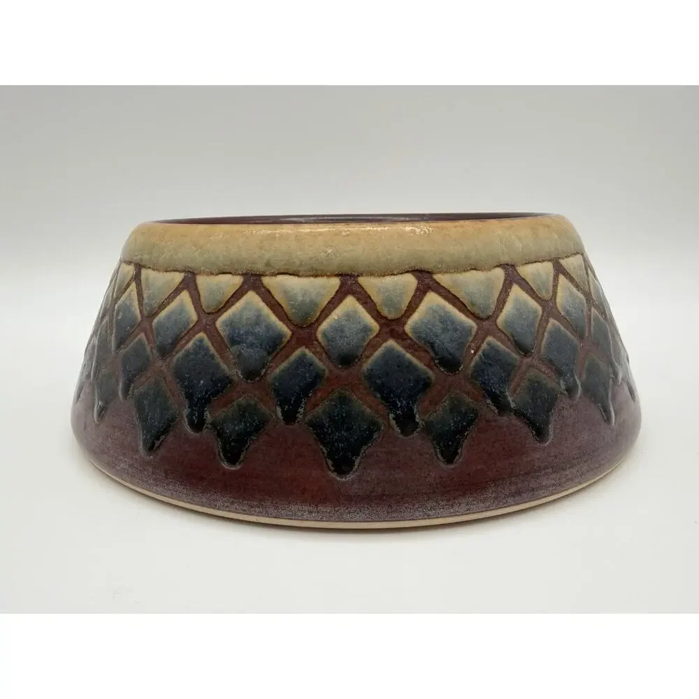 Michael Metz Art Pottery Drip Glaze Dog Cat Food Dishes 6” and 7” Pair Signed
